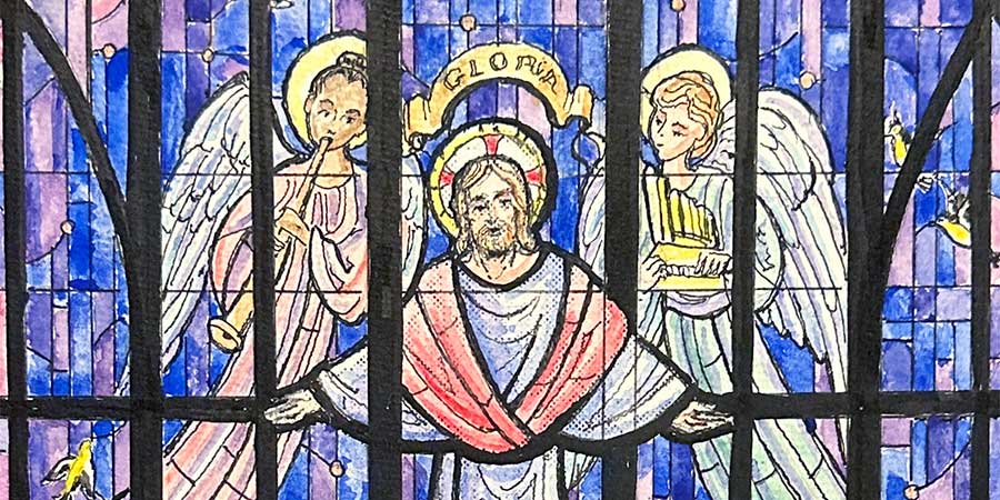 Detail from an artist rendition of the emerging Christ stained-glass window