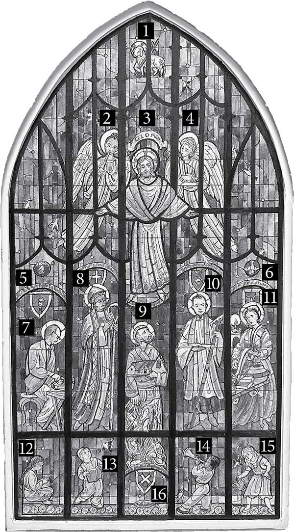 Numbered Guide to the Emerging Christ Window