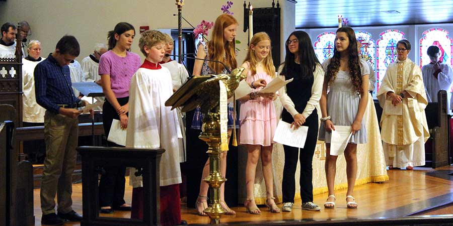 A group of young people leading Sunday service