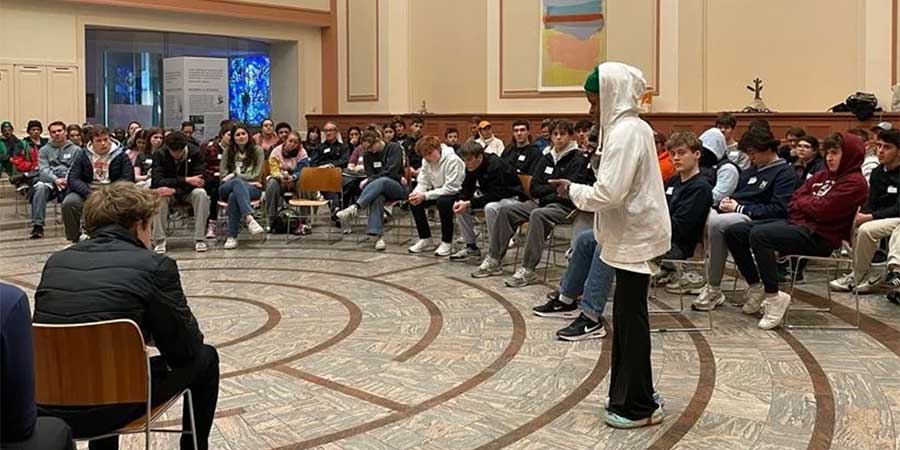 A group of young people at St. Pauls Cathedral Boston